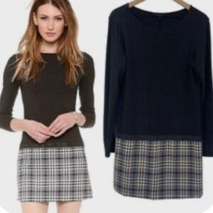 Theory Lavinia Drop Waist Black and Plaid Dress